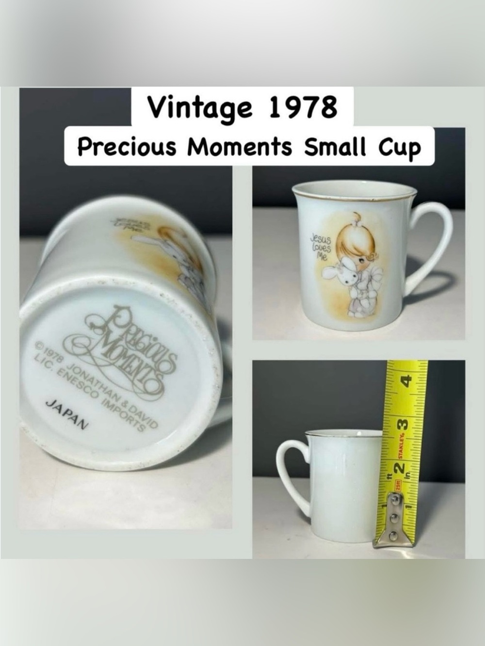 Vintage 1978 Precious Moments White Small Cup with Pastel Blonde Illustration